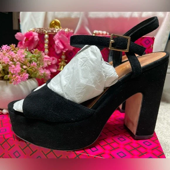 👠Tory Burch 115mm sandal, Black/suede, 6M